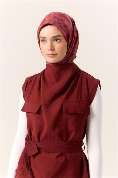 Viskon Karışımlı Velora Eşarp Narin Çiçeği-Bordo-Gri Desenli İnce Dokulu Dökümlü 90x90