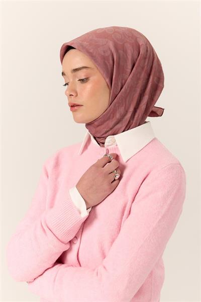 Viskon Karışımlı Velora Eşarp Rose-Pudra Desenli İnce Dokulu Dökümlü 90x90