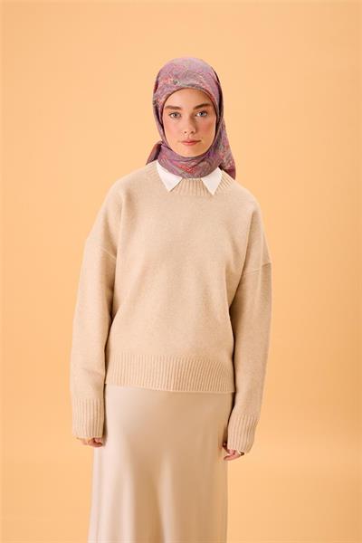 Viskon Karışımlı Velora Eşarp Duman-Leylak-Turuncu-Turkuaz Desenli İnce Dokulu Dökümlü 90x90