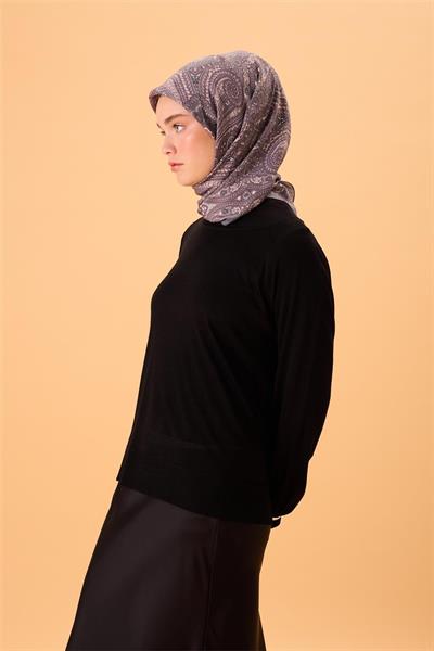 Viskon Karışımlı Velora Eşarp Gri-Krem-Koyu Gri Desenli İnce Dokulu Dökümlü 90x90