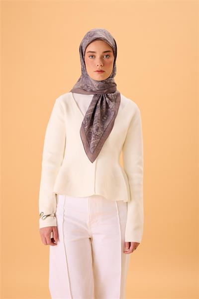 Viskon Karışımlı Velora Eşarp Duman-Gri-Krem Desenli İnce Dokulu Dökümlü 90x90