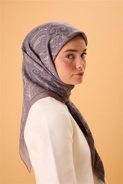 Viskon Karışımlı Velora Eşarp Duman-Gri-Krem Desenli İnce Dokulu Dökümlü 90x90