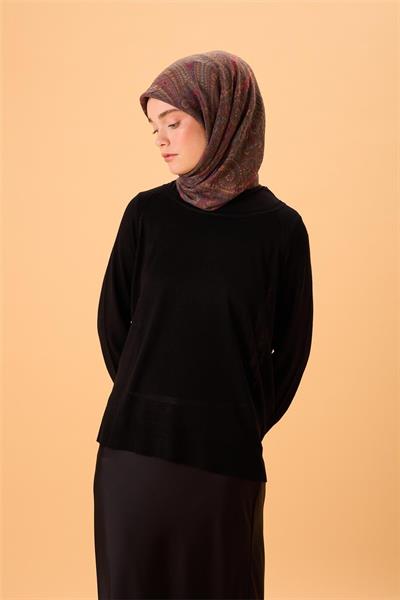 Viskon Karışımlı Velora Eşarp Koyu Mor-Fuşya Çelik Mavi Desenli Tok Duruşlu 90x90