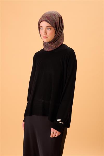 Viskon Karışımlı Velora Eşarp Koyu Mor-Fuşya Çelik Mavi Desenli Tok Duruşlu 90x90