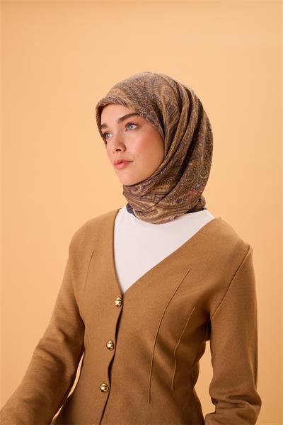 Viskon Karışımlı Velora Eşarp Metalik Gri-Gold Bebe Mavi Pembe Desenli Tok Duruşlu 90x90