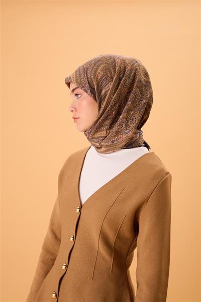 Viskon Karışımlı Velora Eşarp Metalik Gri-Gold Bebe Mavi Pembe Desenli Tok Duruşlu 90x90