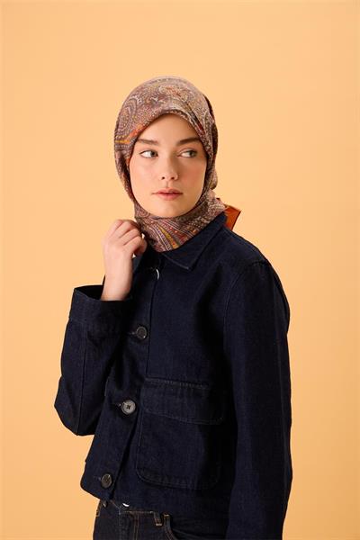 Viskon Karışımlı Velora Eşarp Narçiçeği-Sarı Turuncu Pudra Desenli Tok Duruşlu 90x90