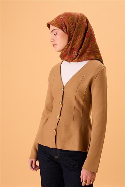 Viskon Karışımlı Velora Eşarp Kına Yeşili-Yağ Yeşili Narçiçeği Asit Desenli Tok Duruşlu 90x90