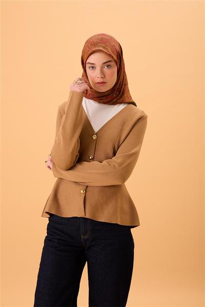 Viskon Karışımlı Velora Eşarp Kına Yeşili-Yağ Yeşili Narçiçeği Asit Desenli Tok Duruşlu 90x90