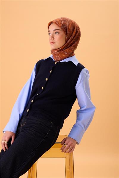 Viskon Karışımlı Velora Eşarp Turuncu-Krem Kiremit Bebe Mavi Desenli Tok Duruşlu 90x90