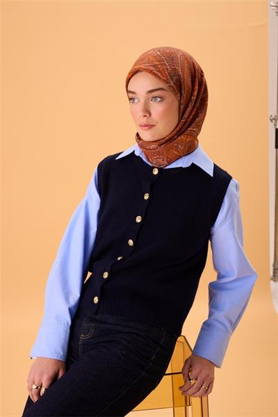 Viskon Karışımlı Velora Eşarp Turuncu-Krem Kiremit Bebe Mavi Desenli Tok Duruşlu 90x90