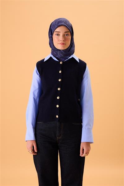 Viskon Karışımlı Velora Eşarp Lacivert-Morcivert Lila Bebe Mavi Desenli Tok Duruşlu 90x90