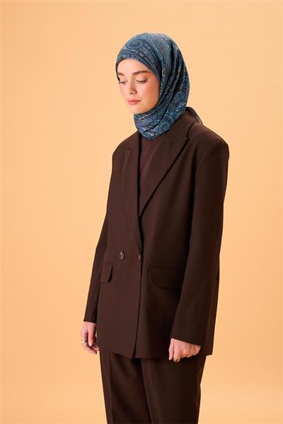 Viskon Karışımlı Velora Eşarp Antrasit-Gök Mavi Petrol Yeşili Desenli Tok Duruşlu 90x90