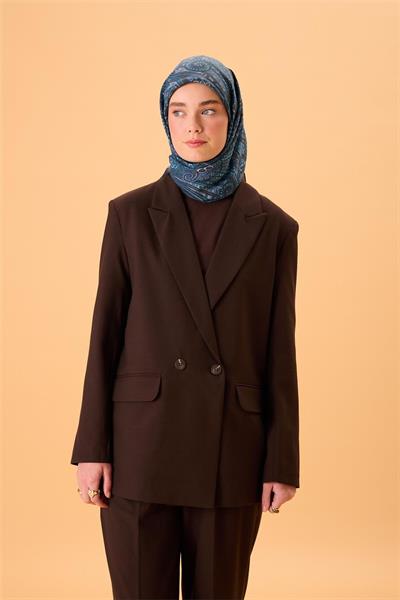 Viskon Karışımlı Velora Eşarp Antrasit-Gök Mavi Petrol Yeşili Desenli Tok Duruşlu 90x90