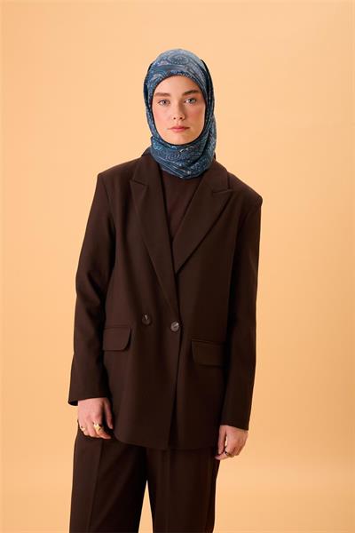 Viskon Karışımlı Velora Eşarp Antrasit-Gök Mavi Petrol Yeşili Desenli Tok Duruşlu 90x90