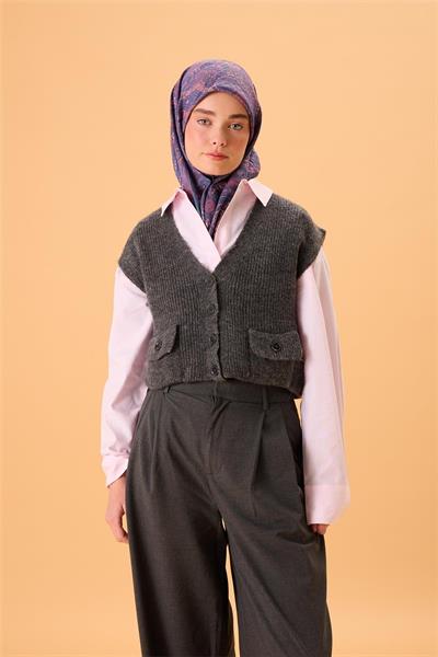 Viskon Karışımlı Velora Eşarp Mor-Somon Pudra Yeşil Desenli Tok Duruşlu 90x90