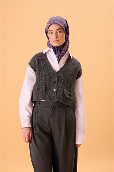 Viskon Karışımlı Velora Eşarp Mor-Somon Pudra Yeşil Desenli Tok Duruşlu 90x90