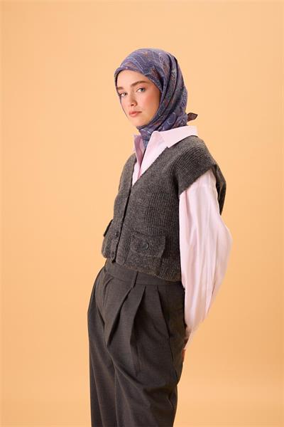 Viskon Karışımlı Velora Eşarp Koyu Mor-Kiremit Desenli Dökümlü Yumuşak Dokulu 90x90