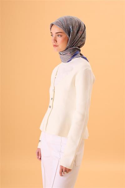 Viskon Karışımlı Velora Eşarp Mavi Lila-Pudra Desenli Dökümlü Yumuşak Dokulu 90x90