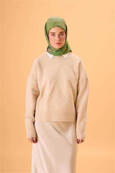 Viskon Karışımlı Velora Eşarp Koyu Yeşil-Fıstık Yeşili Desenli Dökümlü Yumuşak Dokulu 90x90