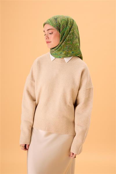 Viskon Karışımlı Velora Eşarp Koyu Yeşil-Fıstık Yeşili Desenli Dökümlü Yumuşak Dokulu 90x90