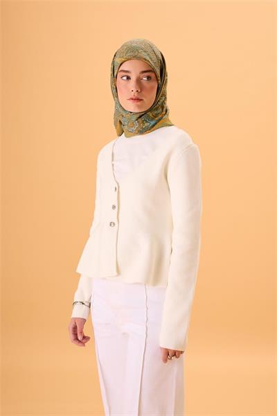 Viskon Karışımlı Velora Eşarp Yeşil-Turuncu Desenli Dökümlü Yumuşak Dokulu 90x90