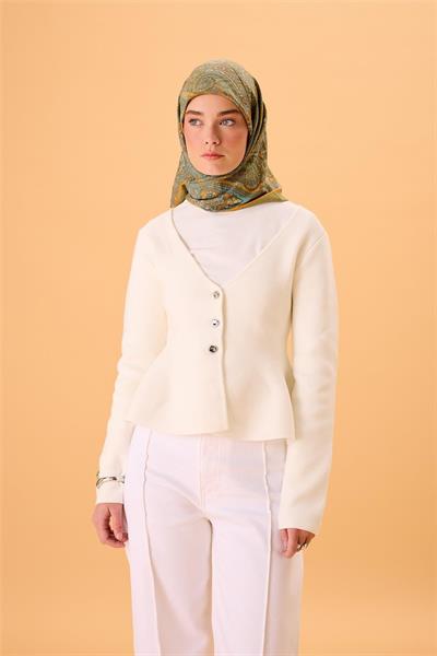 Viskon Karışımlı Velora Eşarp Yeşil-Turuncu Desenli Dökümlü Yumuşak Dokulu 90x90