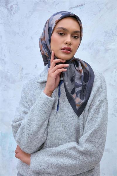 Viskon Karışımlı Velora Eşarp Grafit Gri-Kum Beji Tonlu Desenli Tok Duruşlu 90x90