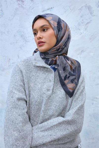 Viskon Karışımlı Velora Eşarp Grafit Gri-Kum Beji Tonlu Desenli Tok Duruşlu 90x90