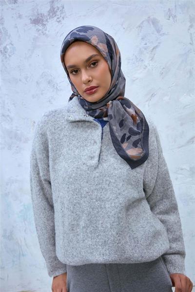 Viskon Karışımlı Velora Eşarp Grafit Gri-Kum Beji Tonlu Desenli Tok Duruşlu 90x90