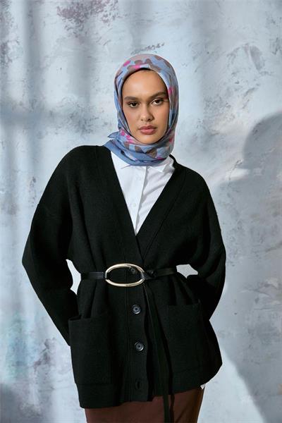 Viskon Velora Karışımlı Eşarp Karolina Mavi-Bebe Mavi Tonlu Desenli Tok Duruşlu 90x90