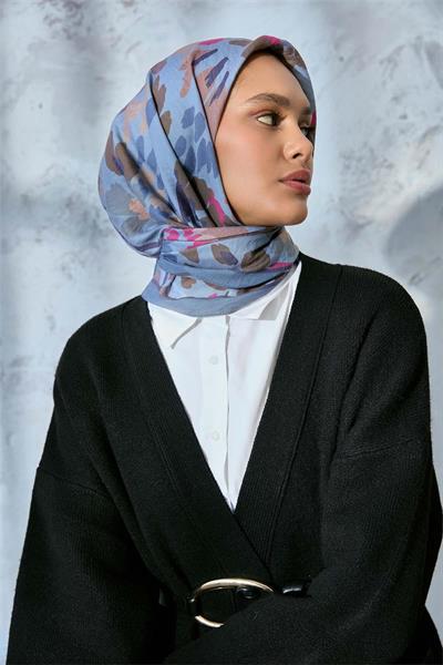 Viskon Velora Karışımlı Eşarp Karolina Mavi-Bebe Mavi Tonlu Desenli Tok Duruşlu 90x90