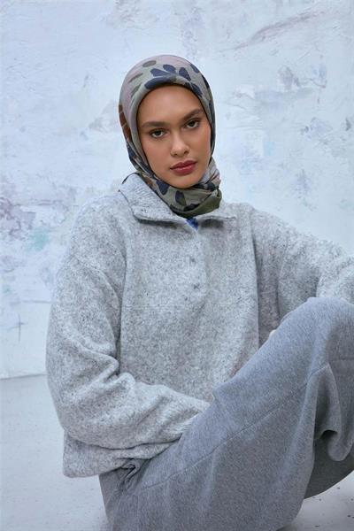 Viskon Velora Karışımlı Eşarp Yeşil-Taş Tonlu Desenli Tok Duruşlu 90x90