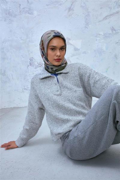 Viskon Velora Karışımlı Eşarp Yeşil-Taş Tonlu Desenli Tok Duruşlu 90x90