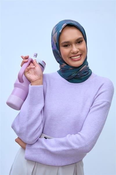 Viskon Velora Karışımlı Eşarp Petrol Yeşili-Lacivert Tonlu Desenli Tok Duruşlu 90x90