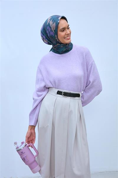 Viskon Velora Karışımlı Eşarp Petrol Yeşili-Lacivert Tonlu Desenli Tok Duruşlu 90x90