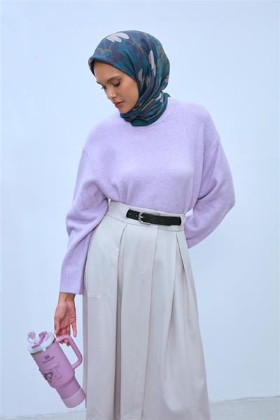 Viskon Velora Karışımlı Eşarp Petrol Yeşili-Lacivert Tonlu Desenli Tok Duruşlu 90x90