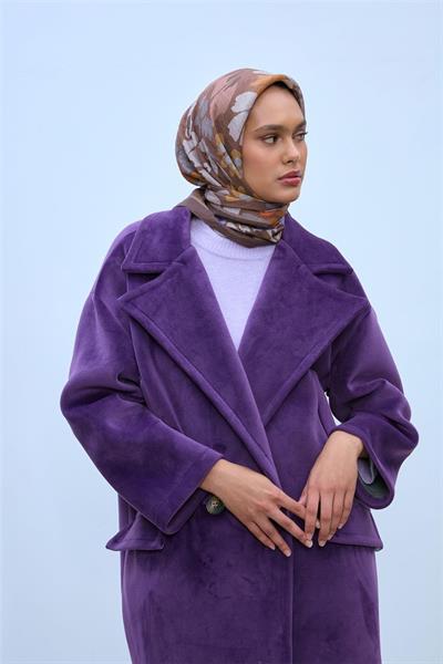 Viskon Velora Eşarp Kahverengi-Taş-Parlak Turuncu Desenli Kaymaz Dokulu Tok Duruşlu 90x90