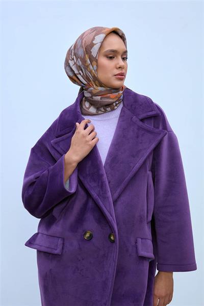 Viskon Velora Eşarp Kahverengi-Taş-Parlak Turuncu Desenli Kaymaz Dokulu Tok Duruşlu 90x90