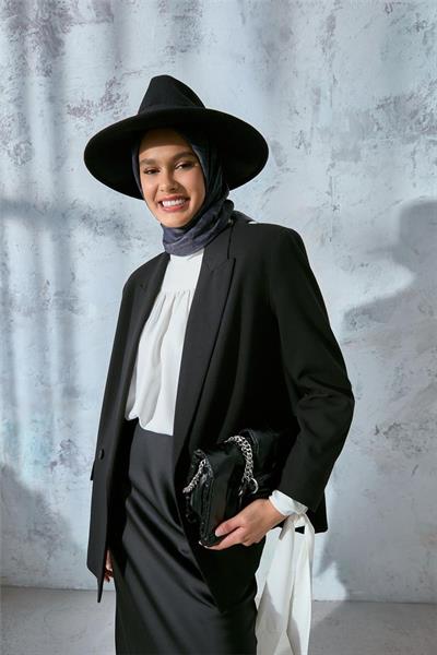 Viskon Velora Karışımlı Eşarp Lacivert-Füme Desenli Tok Duruşlu Kaymaz Dokulu 90x90