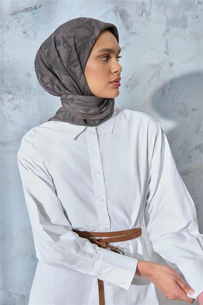 Viskon Velora Eşarp Zeytin Gri-Sazlık Yeşili Desenli Tok Duruşlu Kaymaz Dokulu 90x90