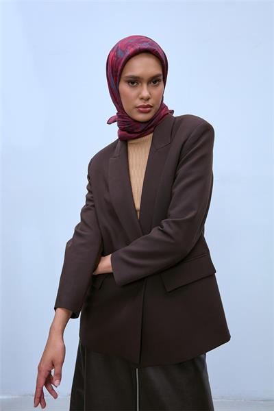Viskon Velora Eşarp Bordo-Şarabi Tonlu Desenli Tok Duruşlu Kaymaz 90x90