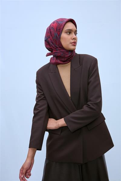 Viskon Velora Eşarp Bordo-Şarabi Tonlu Desenli Tok Duruşlu Kaymaz 90x90