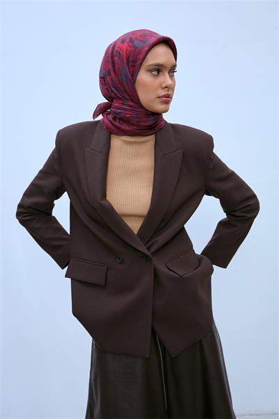 Viskon Velora Eşarp Bordo-Şarabi Tonlu Desenli Tok Duruşlu Kaymaz 90x90