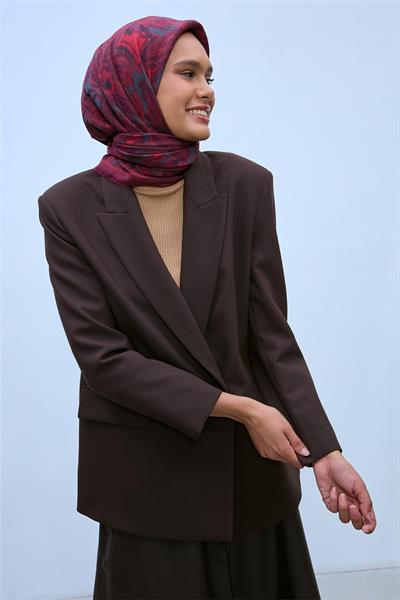 Viskon Velora Eşarp Bordo-Şarabi Tonlu Desenli Tok Duruşlu Kaymaz 90x90