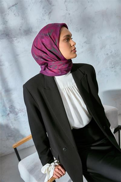 Viskon Velora Eşarp Erguvan-Violet Tonlu Desenli Tok Duruşlu Kaymaz 90x90