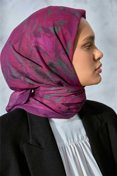 Viskon Velora Eşarp Erguvan-Violet Tonlu Desenli Tok Duruşlu Kaymaz 90x90