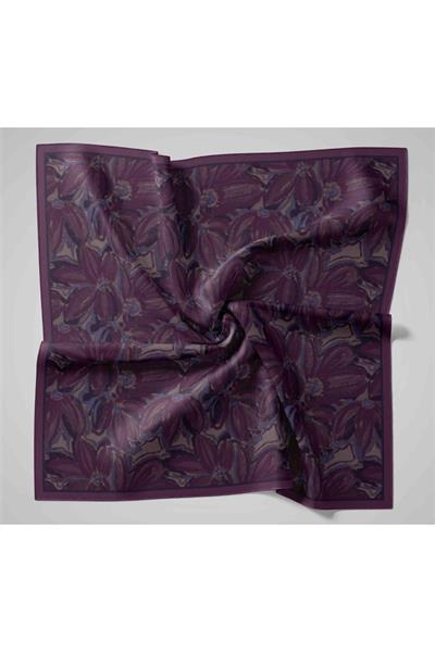 Viskon Velora Eşarp Mor-Eflatun Desenli Tok Duruşlu Kaymaz 90x90