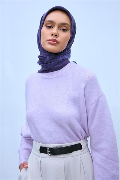 Viskon Velora Eşarp Koyu Mor-Füme Tonlu Tok Duruşlu Kaymaz 90x90