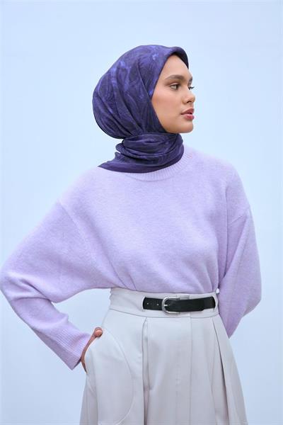 Viskon Velora Eşarp Koyu Mor-Füme Tonlu Tok Duruşlu Kaymaz 90x90